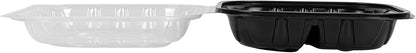 Thermo Tek 40 Ounce Clamshell Containers, 50 Disposable Take Out Boxes - 3 Compartments, Ventilated Lids, Black Plastic Meal Prep Containers, Microwavable, For Pasta Or Salads - Restaurantware