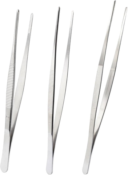 Stainless Steel Food Tweezers Kitchen Tweezers Tongs Set of 3, Cooking Tweezers Culinary Tweezers, Fine Chef Tweezers for Cooking Decorating Kitchen (8" 10" 12")