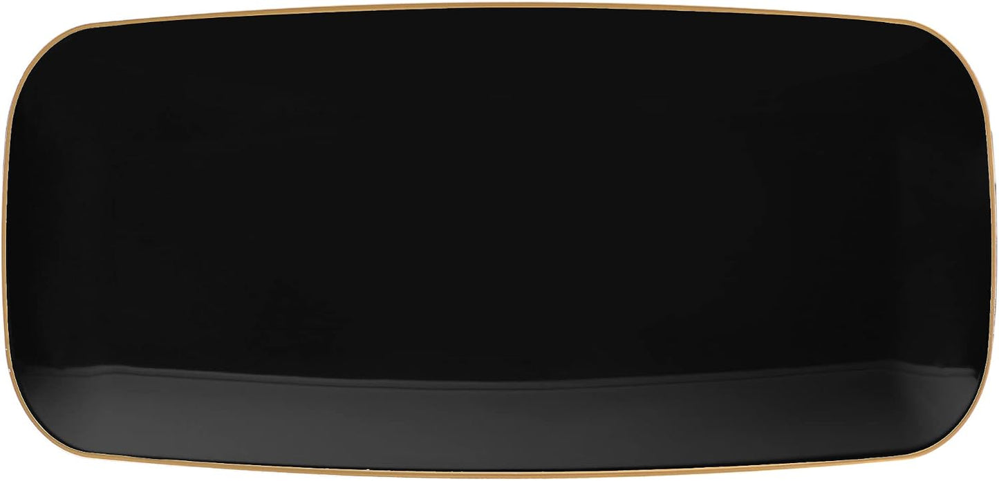Plasticpro Plastic Serving Trays - Round Serving Platters with Gold Rim 14X14 Disposable Party DishPack of 2