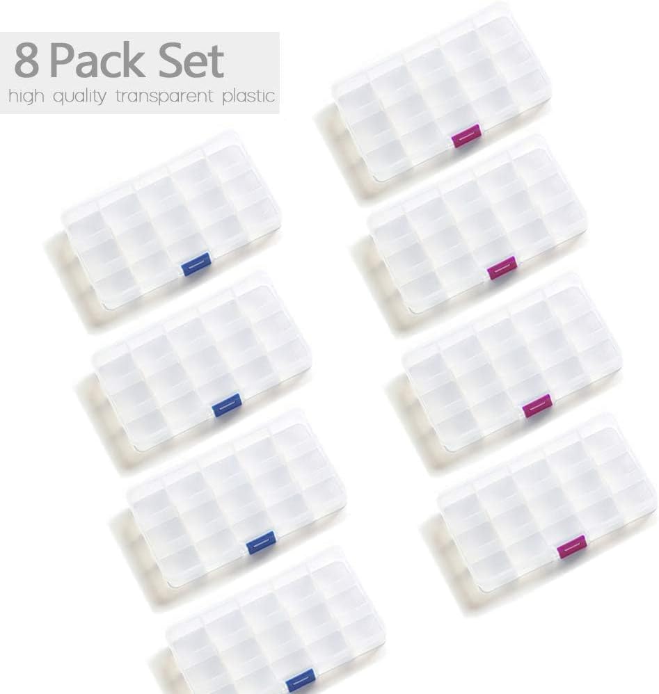 Opret 15 Grids Bead Organizer(4 Pack), Earring Organizer Box, SMALL Plastic Clear Organizing Containers with Adjustable Dividers for Crafts Jewelry Screws Small Items, Size 6.9×3.9×0.9in