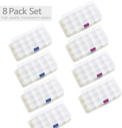 Opret 15 Grids Bead Organizer(4 Pack), Earring Organizer Box, SMALL Plastic Clear Organizing Containers with Adjustable Dividers for Crafts Jewelry Screws Small Items, Size 6.9×3.9×0.9in