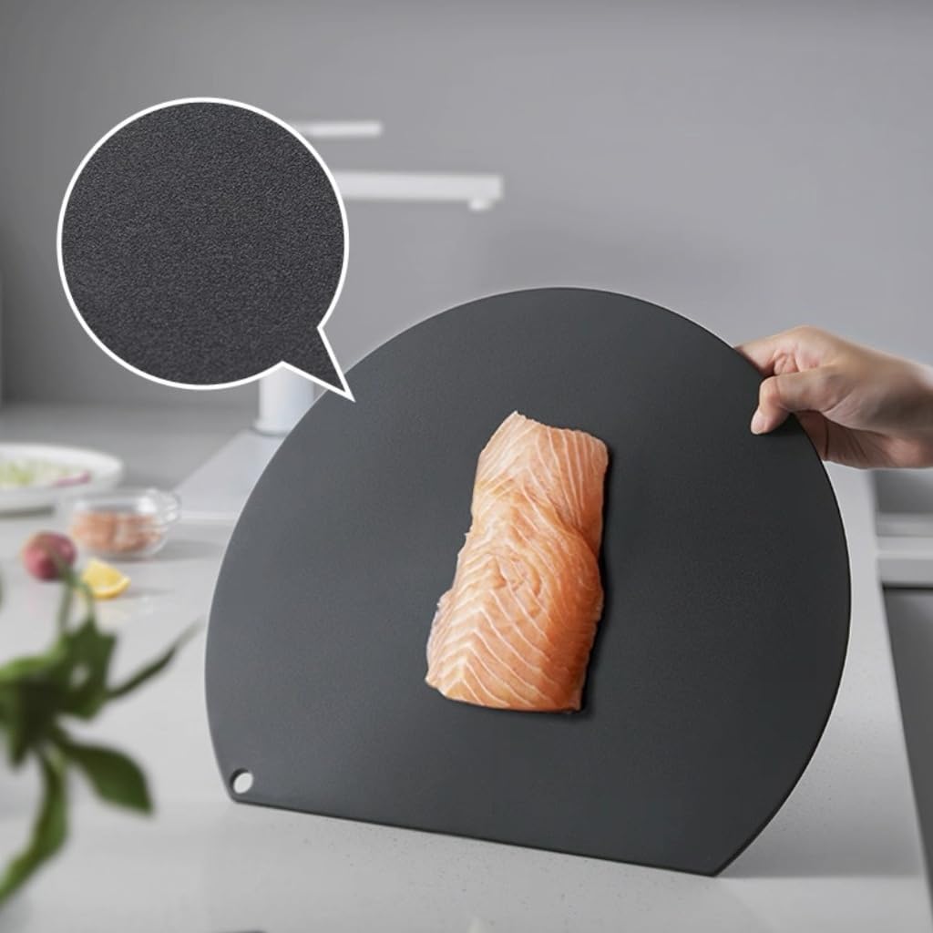 TPU Cutting Boards, Flexible, Non-slip Chopping Boards for Kitchen, Knife-Friendly & Dishwasher Safe Cutting Mat for Meat, Vegetables & Fruits (2PCS, Gray/Black-D Shape)