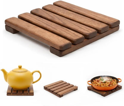 Wooden Trivet – Trivets for Hot Pots and Pans, Heat Resistant Solid Acacia Wood, Durable Kitchen & Table Protector, Premium Handmade – LO-MAS [5.9 × 5.9 in]