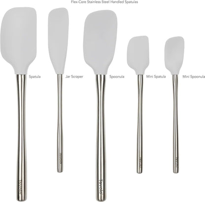 Tovolo Flex Core 5 Piece Silicone Spatula Set Heat Resistant All Silicone Utensils Include Non Stick Spatula Spoonula Jar Scraper, Dishwasher Safe BPA Free Spatulas for Baking Mixing, White