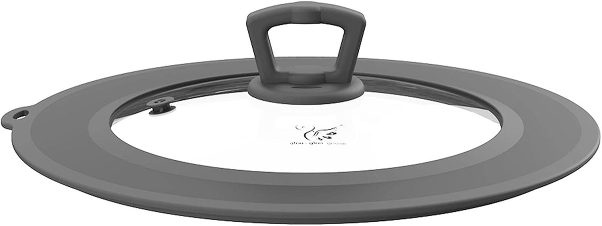 Vented Tempered Glass Universal Lid for Pot Pan Skillet with Heat Resistant Silicone Rim Microwave Splatter Lid Cover Microwave Safe Fit 11.5" 12" 12.5" Cookware, Dishwasher Safe Grey