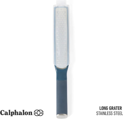 Calphalon Edge Lemon Zester, Stainless Steel Fine Citrus Grater for Lemon, Garlic & Ginger, Handheld Kitchen Zester with Protective Cover & Ergonomic Handle, Taupe