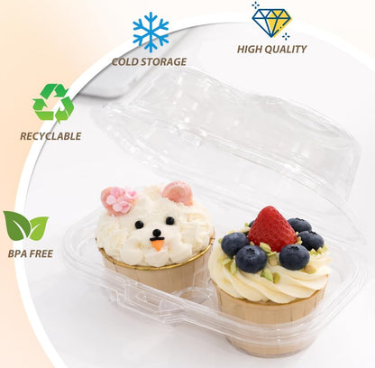 WIKDAY 2 Count Cupcake Containers with Lids, 25 Pack Stackable cupcake holders Clear Plastic Dessert Boxes for 50 Cupcakes, Muffins