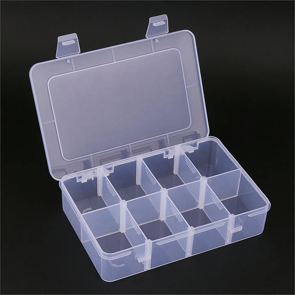 2 Pcs 8 Grids Clear Organizer Box Plastic Storage Container with Adjustable Dividers for Electronics Jewelry Beads Art DIY Crafts Fishing Small Parts