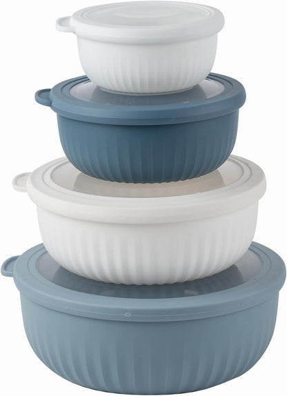 COOK WITH COLOR Prep Bowls with Lids- Wide and Deep Nesting Plastic Small Mixing Bowl Set with Lids, 8 Piece Set - Wide Bowls, Blue