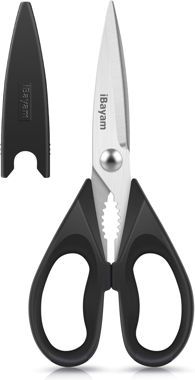 iBayam 2 Pack All Purpose Kitchen Shears Heavy Duty - Stainless Steel Kitchen Scissors With Protective Sheath, Soft Comfort-Grip Handle, Food & Meat Scissors, Home, Kitchen, Dining Utility Gadgets
