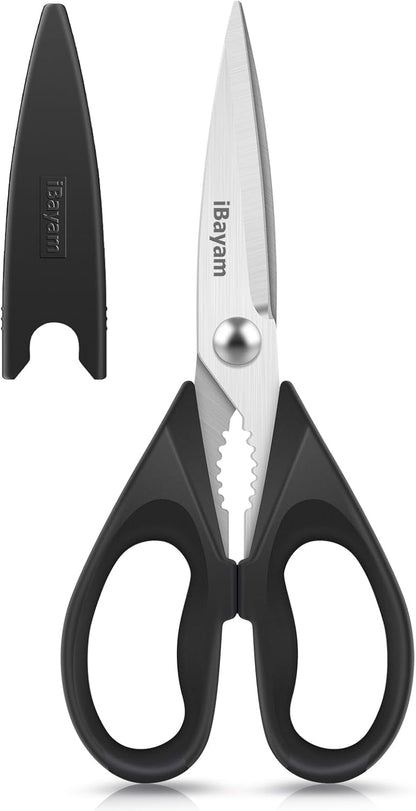 iBayam 2 Pack All Purpose Kitchen Shears Heavy Duty - Stainless Steel Kitchen Scissors With Protective Sheath, Soft Comfort-Grip Handle, Food & Meat Scissors, Home, Kitchen, Dining Utility Gadgets