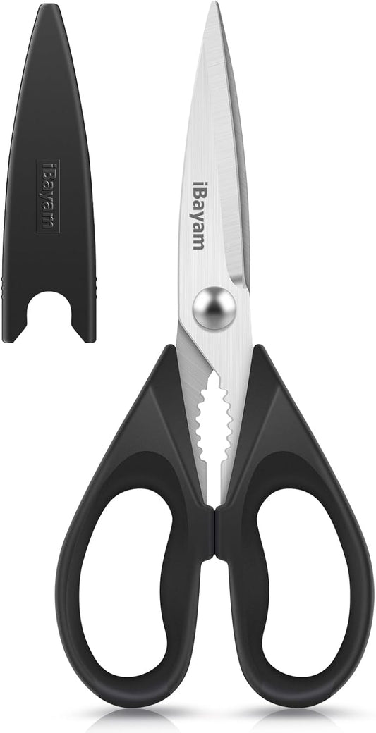 iBayam 2 Pack All Purpose Kitchen Shears Heavy Duty - Stainless Steel Kitchen Scissors With Protective Sheath, Soft Comfort-Grip Handle, Food & Meat Scissors, Home, Kitchen, Dining Utility Gadgets