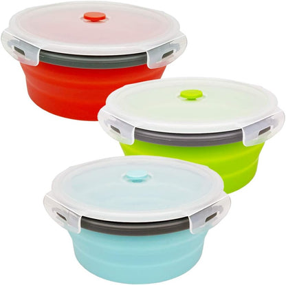 CARTINTS 1200ml Large Collapsible Meal Prep Containers, Reusable Silicone Food Storage Containers, Stackable Fridge Storage Containers, With Leakproof Lids, Microwave and Freezer Safe, Blue