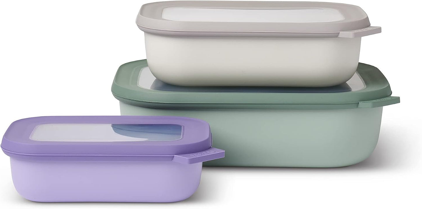 Mepal Cirqula Set of 3 Rectangular Deep Multi Food Storage Serving Containers with Transparent Lids | Perfect for Food Prep | Microwave & Dishwasher Safe | Nordic Black | Made in Holland