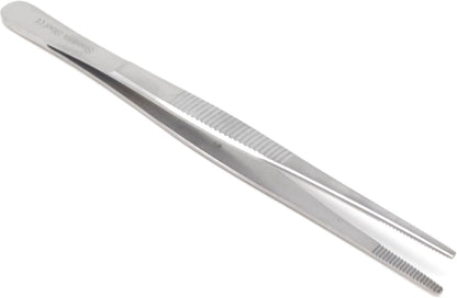6 Inch Professional Culinary Stainless Steel Precision Tongs with Serrated Tips, Plating/Food Presentation Detailing Serving Tongs, Chef's Kitchen Tweezer Tongs - Ultra Non-Slip Grip
