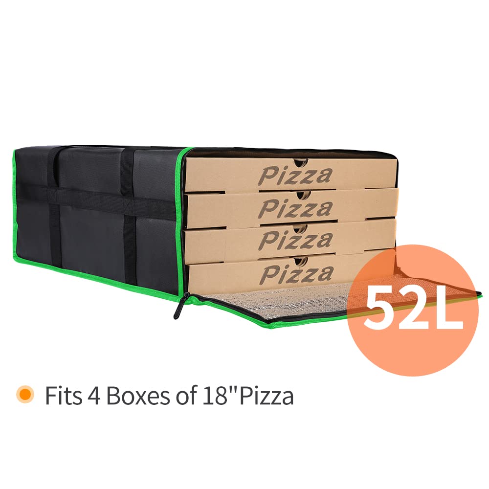 Bodaon Insulated Food Delivery Bag, XXXL Pizza Delivery Bags for Hot and Cold Food, Commercial, Large Capacity Reusable Warming Bag, Catering Cooler Bag for Rideshare, Warmers for Parties (Black, 1Pk)