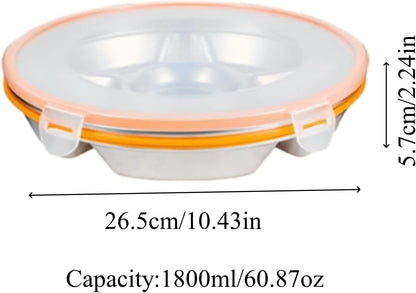 2 Packs Divided Serving Trays with Lid Stainless Steel 6 Compartment 10.43in 60.87OZ Snack & Veggie Tray with Plastic Lid Stainless Steel Snackle Box for Party, Easy to Clean