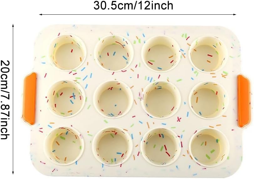12 Cups Silicone Muffin Pan, Cupcake Pan with Handles, Non Stick Muffin Tray Cupcake Baking Pan for Oven, for Baking Cupcakes, Egg Bites, Oven and Dishwasher Safe(COLOR:as shown)
