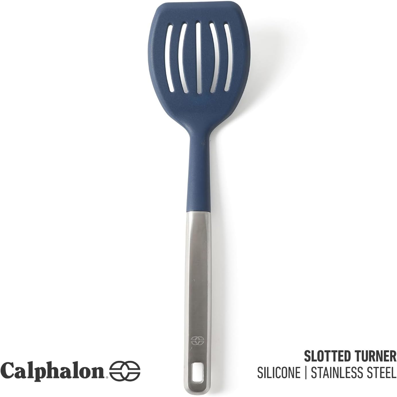 Calphalon Slotted Turner, Kitchen Flipping Spatula, Slotted Spatula, Stainless Steel Turner with Silicone Heat Resistance Handle, Nonstick-Safe Spatula for Draining and Flipping (Navy)