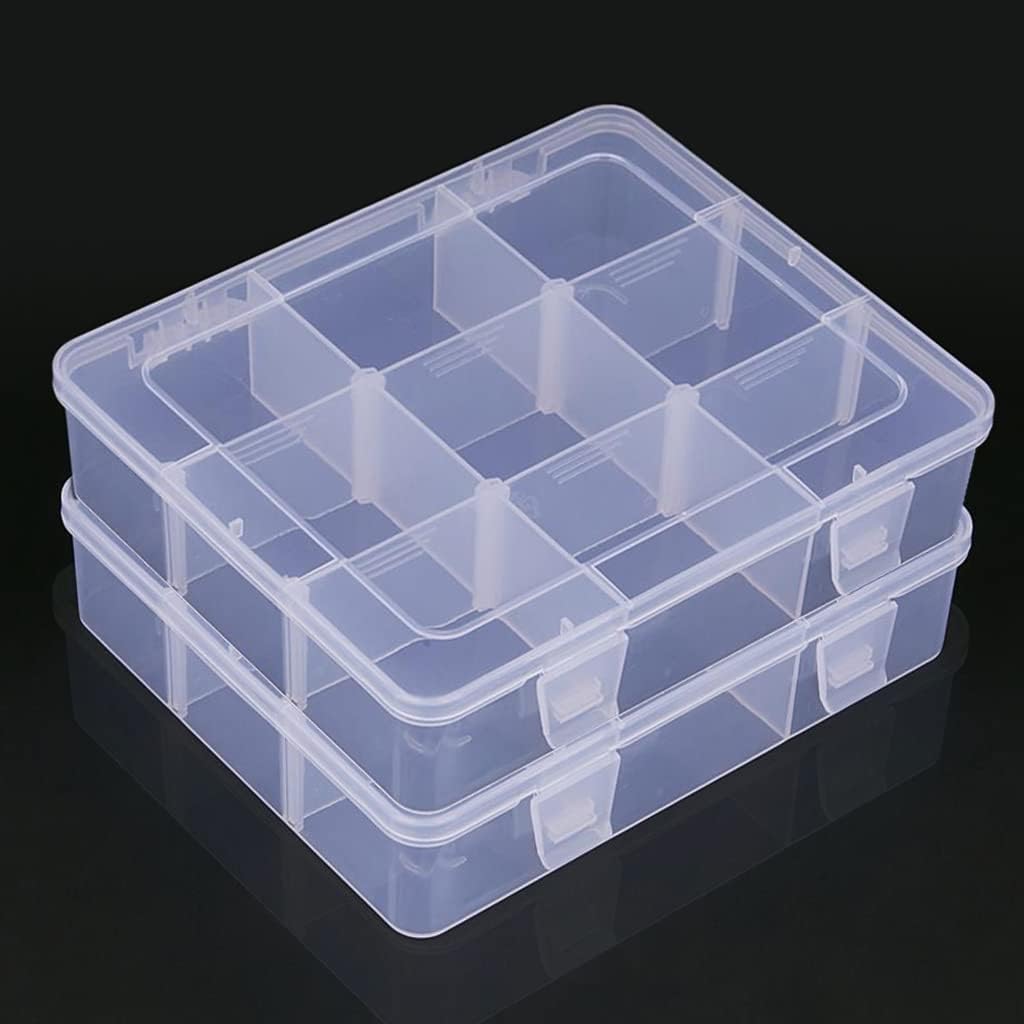 2 Pcs 8 Grids Clear Organizer Box Plastic Storage Container with Adjustable Dividers for Electronics Jewelry Beads Art DIY Crafts Fishing Small Parts