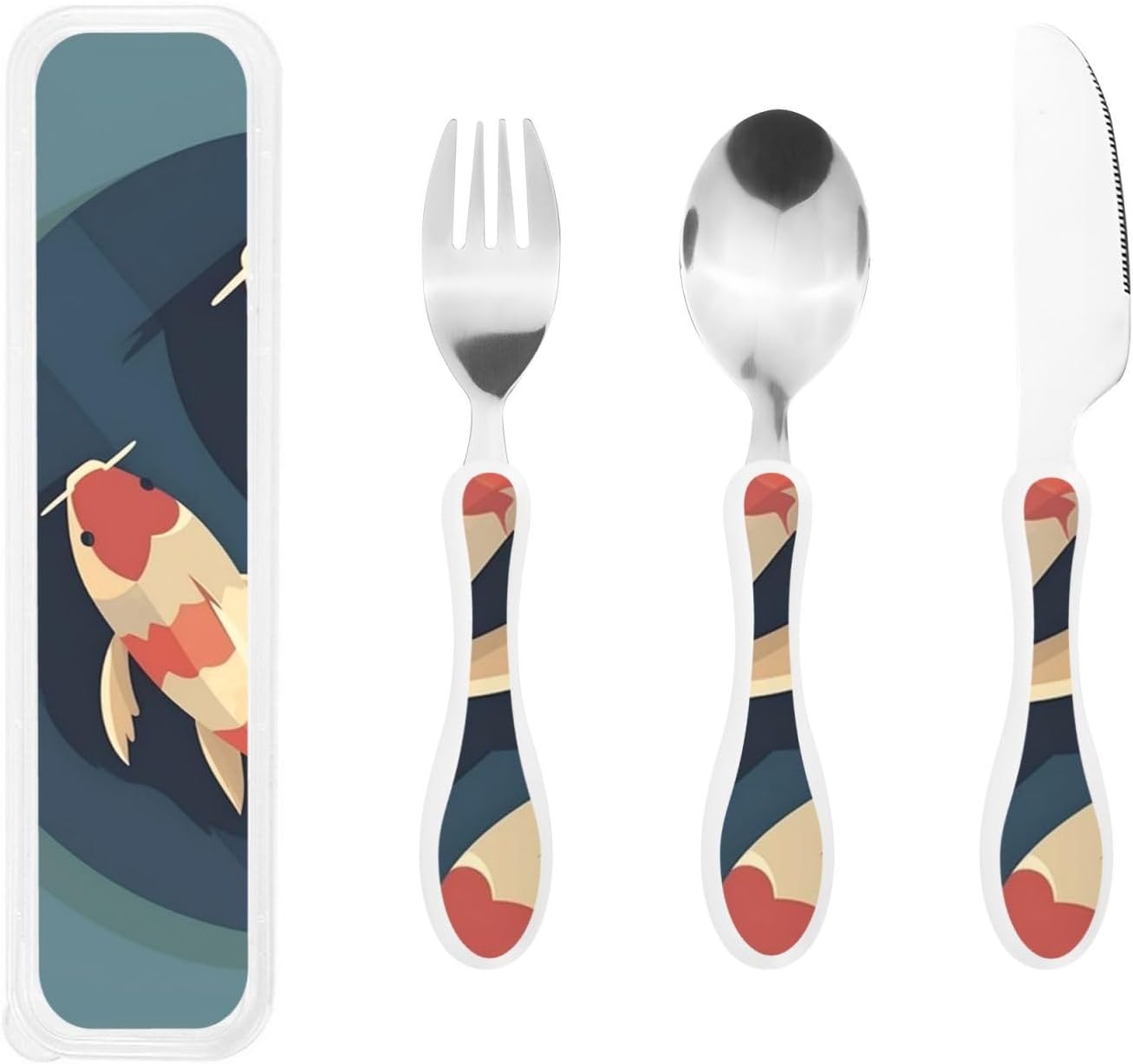 Stainless Steel Kids Silverware Set, Flat Koi Fish Utensil Set Reusable Children Safe Knife Spoon Fork Set With Storage Case Dishwasher Safe For Lunch, Travel Outdoors