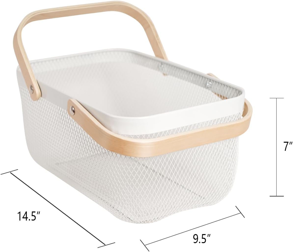 Metal Mesh Steel Harvest Basket, Rectangle Wire Garden Basket with Handle – Multi-functional Storage Organizer for Gathering Vegetables, Fruits, Kitchen, Garden, Picnic & Cabinet (Ivory)