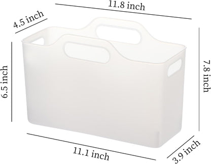 2 Pack Fridge Organizer Bins with Handle, PP Plastic Refrigerator Organizers and Storage for Kitchen, Laundry, Cabinets and Fridge, Translucent Pantry Organizers and Storage, 11” x 4.5” x 6.3”