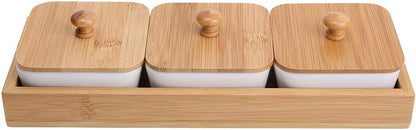 Ceramic Snack Serving Tray Compartment Serving Platter with Lid and Pallets Removable Container Food Storage for Appetizer Condiments Nuts(3 Grid)