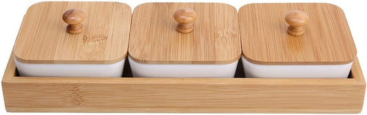 Ceramic Snack Serving Tray Compartment Serving Platter with Lid and Pallets Removable Container Food Storage for Appetizer Condiments Nuts(3 Grid)