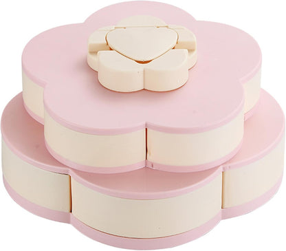 Snack Spinner, Divided Serving Tray - Flower Shape Rotating Snack Container with Lid & Phone Holder Multi-Compartment Snackle Box for Candy, Fruits, Nut, Rotating Container