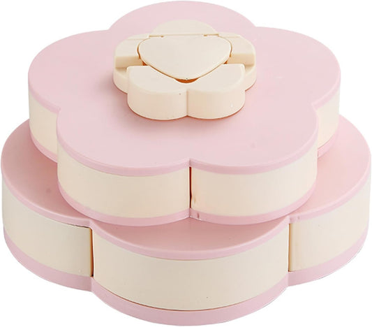 Snack Spinner, Divided Serving Tray - Flower Shape Rotating Snack Container with Lid & Phone Holder Multi-Compartment Snackle Box for Candy, Fruits, Nut, Rotating Container
