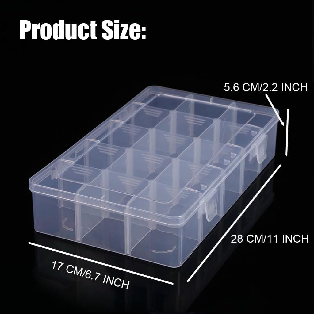 2 Pcs 8 Grids Clear Organizer Box Plastic Storage Container with Adjustable Dividers for Electronics Jewelry Beads Art DIY Crafts Fishing Small Parts