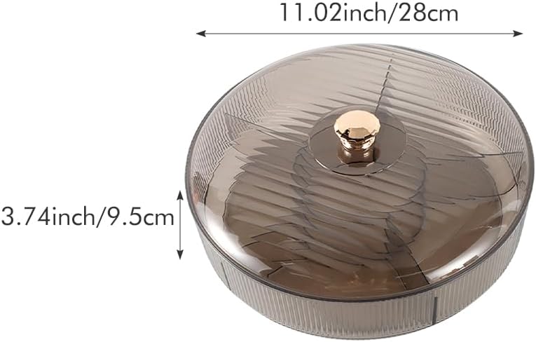 Divided Clear Snack Serving Tray with Lid, 6 Compartments Round Plastic Food Storage Organizer for Fruits, Nuts, Candies, Cookies, Stackable Snackle Box for Kitchen, Party and Picnic(Grey)