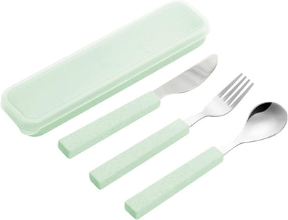 VANRA 3-Piece Children Utensils Set 18/10 Stainless Steel Child Flatware Set Silverware Knife Spoon Fork Set with Travel Case for Kids Lunch Box