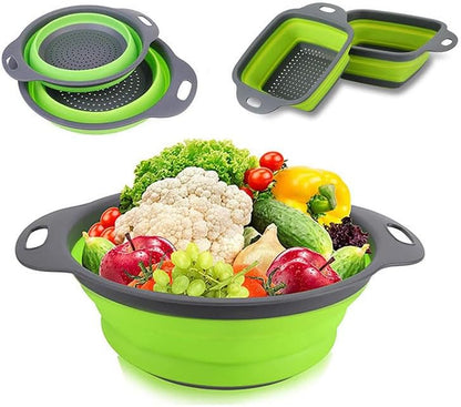 NIWWIN Pack of 2 Foldable Pasta Strainers, Foldable Kitchen Colander for Draining Fruit, Kitchen Silicone Adjustable Filter Vegetables Fruit Baskets,Portable Sink Washing Up Bowl (Red)
