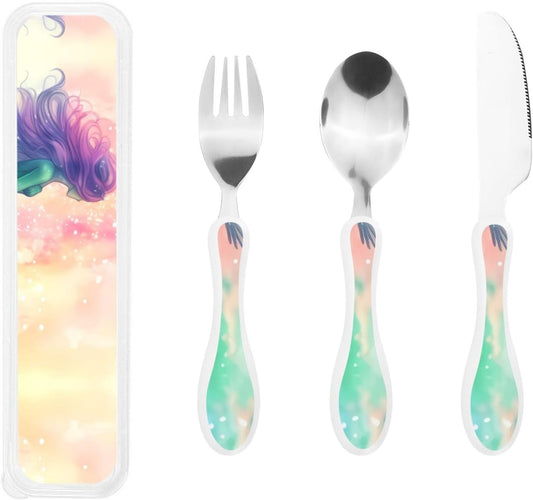 3-Piece Kids Silverware Set With Storage Case, Stainless Steel Reusable Children Safe Knife Spoon Fork Set Grim Reaper Children Flatware Set For Kids Lunch Box