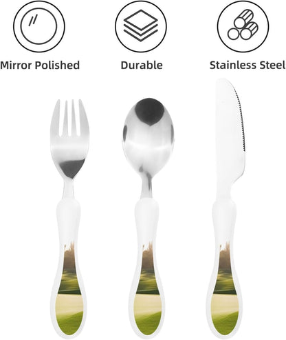 3-Piece Kids Silverware Set With Storage Case, Stainless Steel Reusable Children Safe Knife Spoon Fork Set Shih Tzu Dog Children Flatware Set For Kids Lunch Box