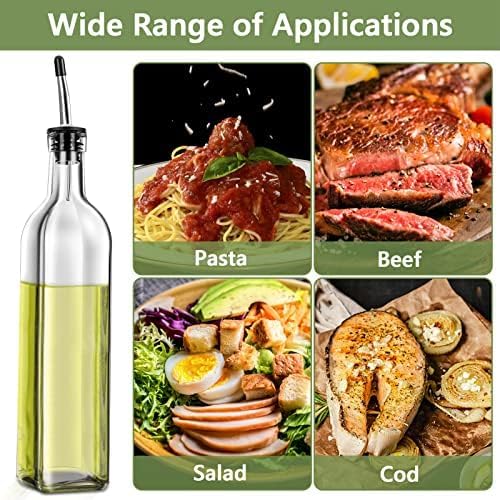 Leaflai Olive Oil Dispenser Bottle, Glass Olive Oil Dispenser and Vinegar Dispenser Set with Stainless Steel Pourers, 4 Labels,1 Brush and 1 Funnel Oil Bottles for Kitchen (500ml)