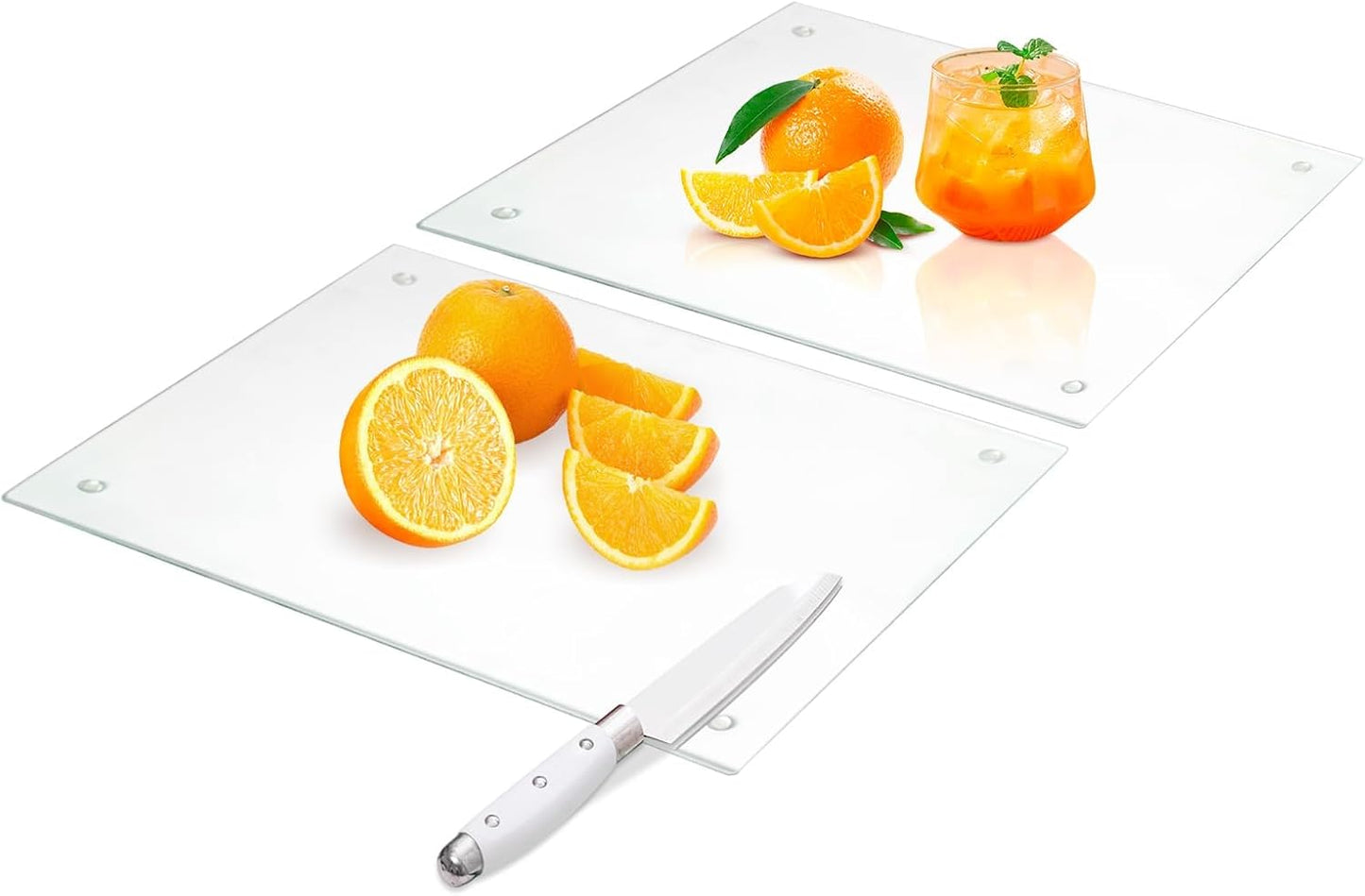 Tempered Glass Cutting Boards for Kitchen, 2Pcs Glass Chopping Boards, 16"x12" & 12"x8" Clear Glass Cutting Board Set With NonSlip Feet, Scratch Resistant, Heat Resistant, Easy to Clean