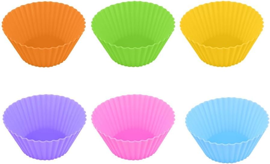 12 Pack Reusable Non-Stick Silicone Baking Cups, 2.8 Inches Muffin Molds for Cakes and Pastries, 6 Rainbow Colors, Round