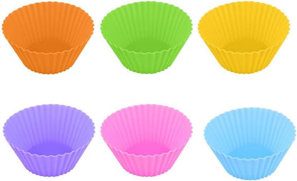 12 Pack Reusable Non-Stick Silicone Baking Cups, 2.8 Inches Muffin Molds for Cakes and Pastries, 6 Rainbow Colors, Round