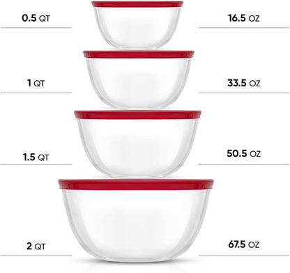JoyJolt Kitchen Mixing Bowls - 8pc Glass with Lids Set – Neat Nesting Large Bowl Batter Cooking Storage and Big Salad BPA-Free Black