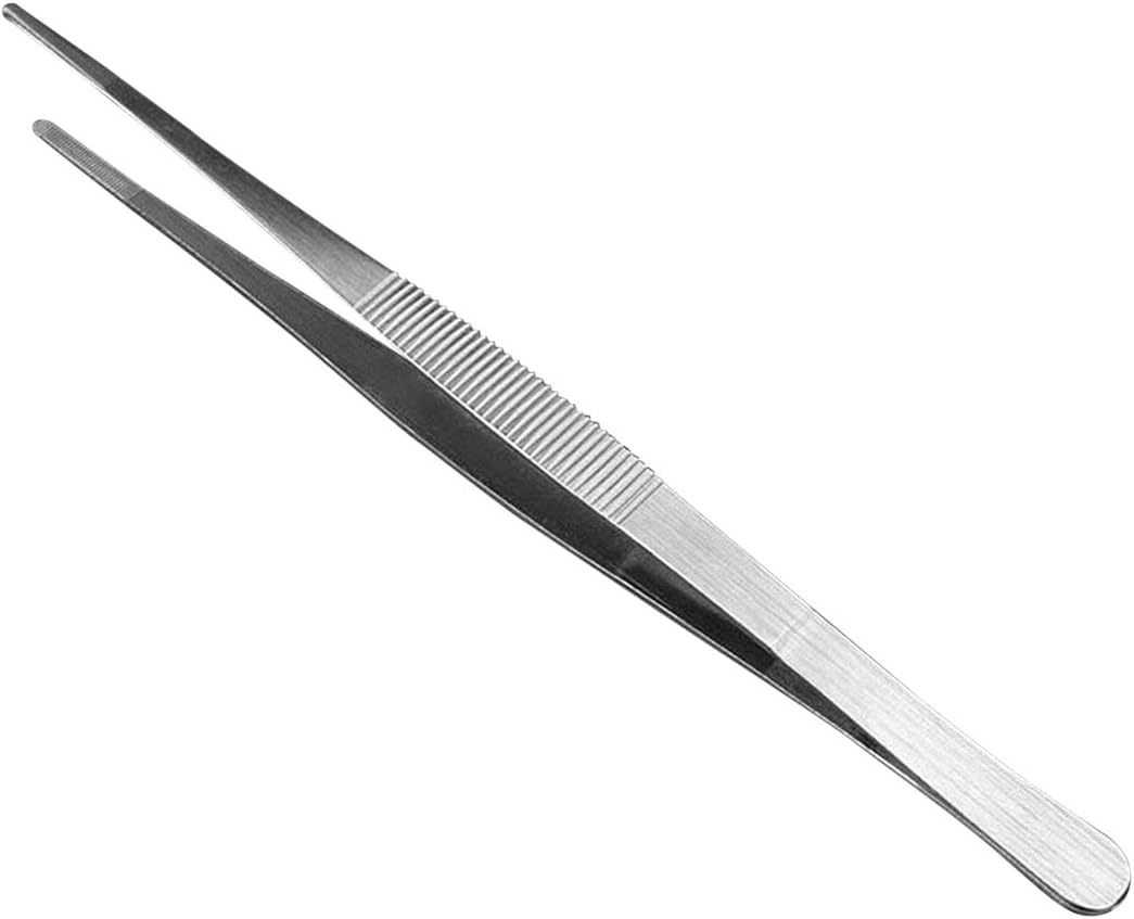 AHIER Kitchen tweezer Stainless Steel, 8inch Long tweezer with Precision Serrated Tips for Cooking Pincette for Sea food, Bar Tweezer
