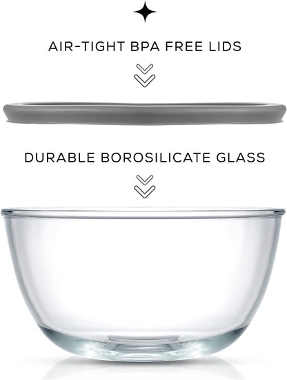 JoyJolt Kitchen Mixing Bowls - 8pc Glass with Lids Set – Neat Nesting Large Bowl Batter Cooking Storage and Big Salad BPA-Free Black