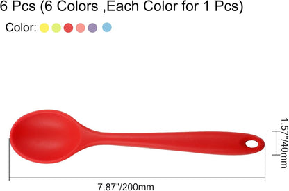 Jiozermi 6 Pcs Small Silicone Spoons for Cooking, Heat Resistant Kitchen Utensils, Cooking Kitchen Spoon for Mixing Baking, Transparent Red, Green, Yellow, Purple, Orange, Blue