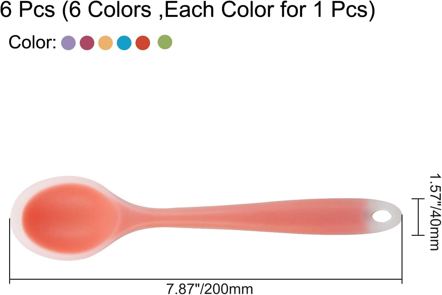 Jiozermi 6 Pcs Small Silicone Spoons for Cooking, Heat Resistant Kitchen Utensils, Cooking Kitchen Spoon for Mixing Baking, Transparent Red, Green, Yellow, Purple, Orange, Blue