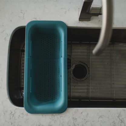 Collapsible Multi-purpose Colander - Over the sink strainer basket - Wash, Drain and Dry - Extendable 14.5-19.5 in -Teal