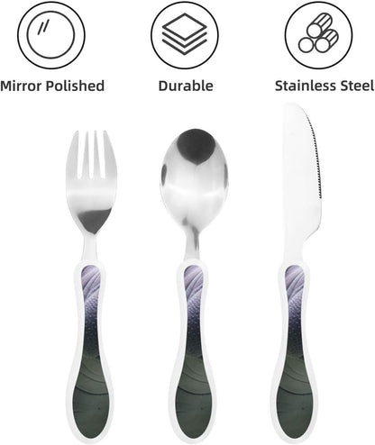3-Piece Kids Silverware Set With Storage Case, Stainless Steel Reusable Children Safe Knife Spoon Fork Set Ocean Sea Animal Shark Children Flatware Set For Kids Lunch Box