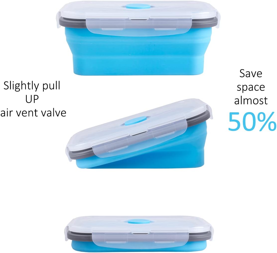 Collapsible Food Storage Containers with Lids, 4 Pack, 40 oz Silicone 1-Compartment Meal Prep Containers Reusable, Lunch Bento Boxes for Adults, Microwave Freezer Dishwasher Safe, BPA-Free, Black