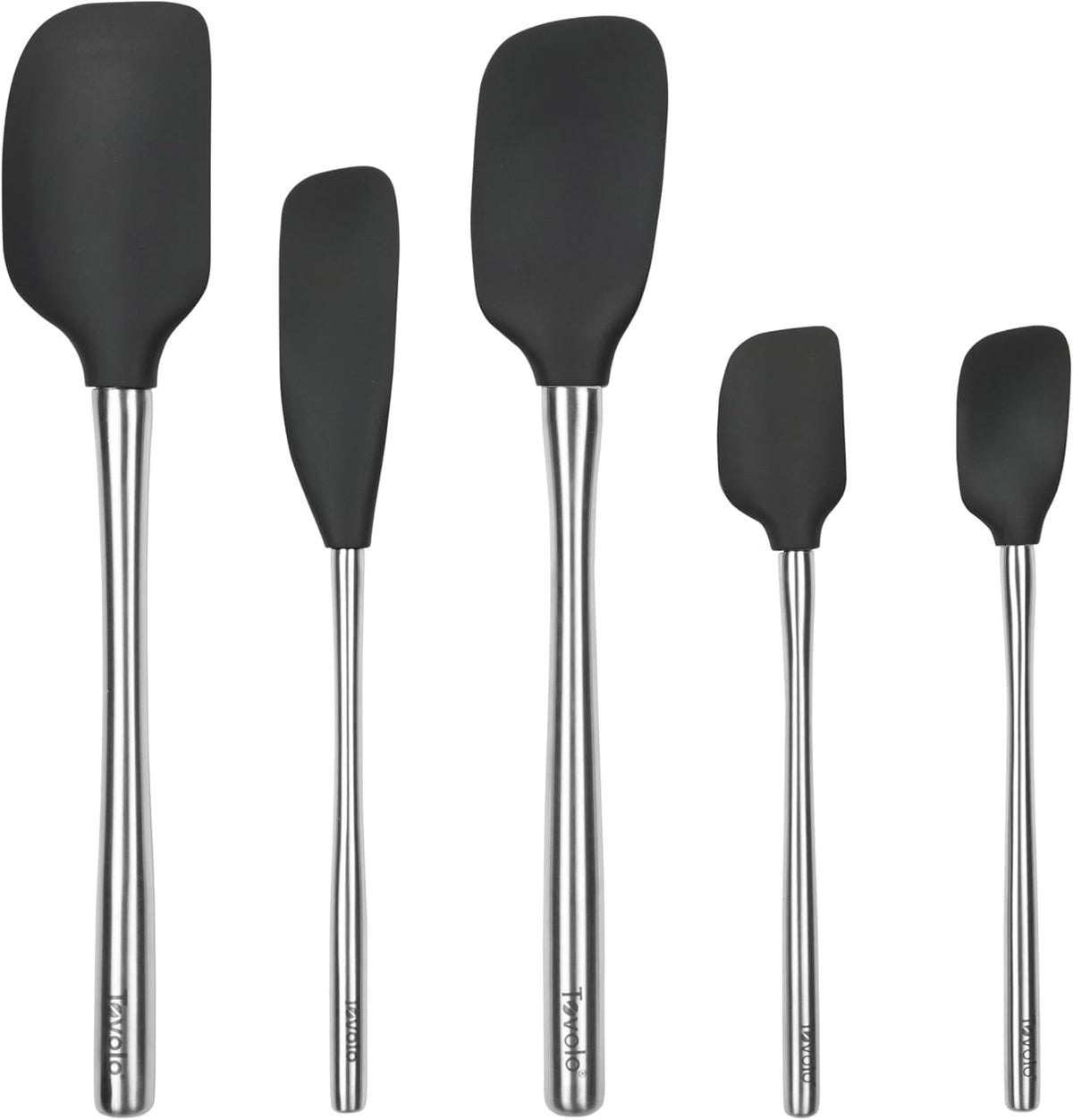 Tovolo Flex Core 5 Piece Silicone Spatula Set Heat Resistant All Silicone Utensils Include Non Stick Spatula Spoonula Jar Scraper, Dishwasher Safe BPA Free Spatulas for Baking Mixing, White